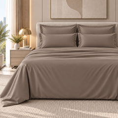 Malako Luxe: Vibrant Collection 550TC Taupe Brown 100% Cotton Super King Size Bedding