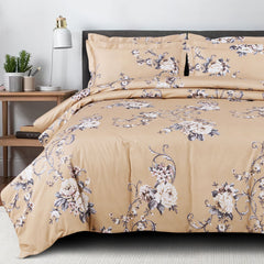 Malako Sion 100% Cotton Beige Floral King Size Bedding