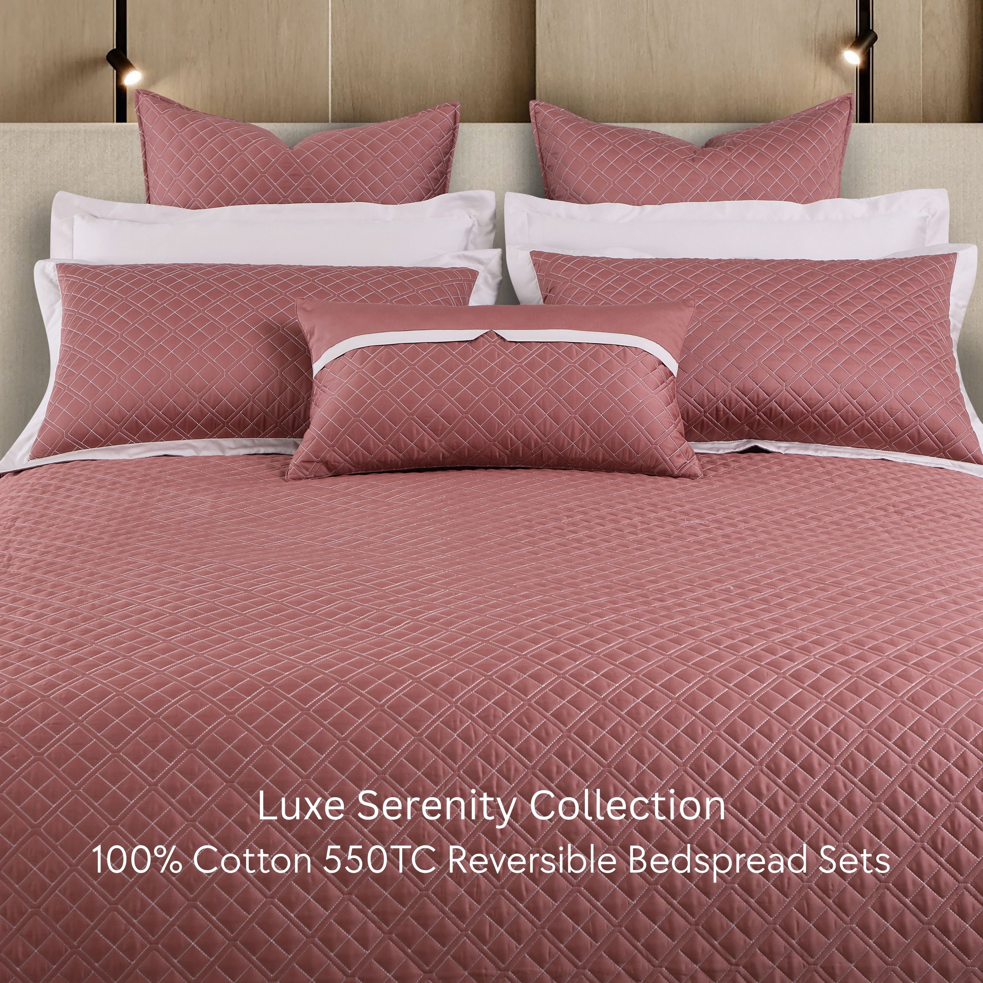 Malako Luxe: Serenity 550 TC 100% Cotton Cedar & Beige Solid King Size Reversible Bedspread Set