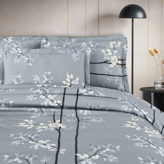 Malako Basel Grey Botanic 100% Cotton King Size Bedding Set