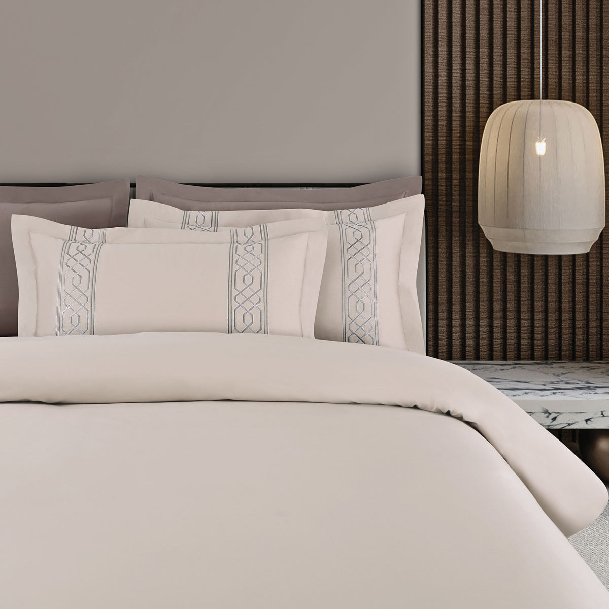 Malako Luxe Stitch & Dream: 550 TC Beige Premium Embroidered Bedding