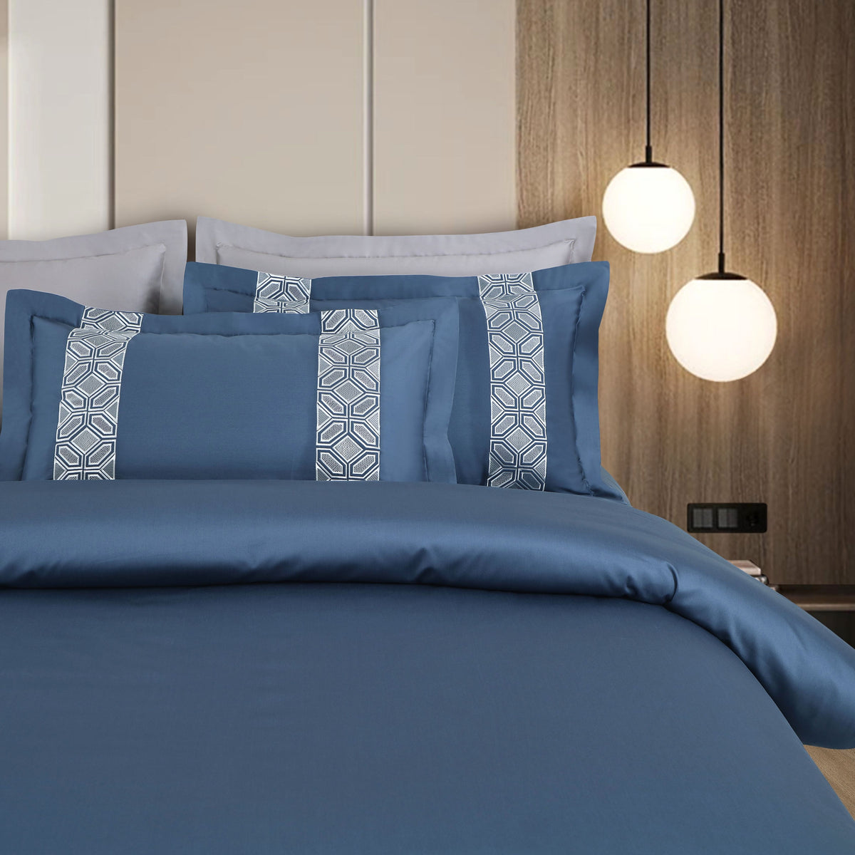 Malako Luxe Stitch & Dream: 550 TC Blue Premium Embroidered Bedding