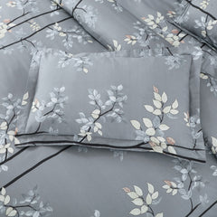 Malako Basel Grey Botanic 100% Cotton King Size Bedding Set