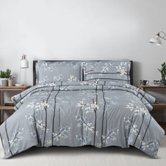 Malako Basel Grey Botanic 100% Cotton King Size Bedding Set