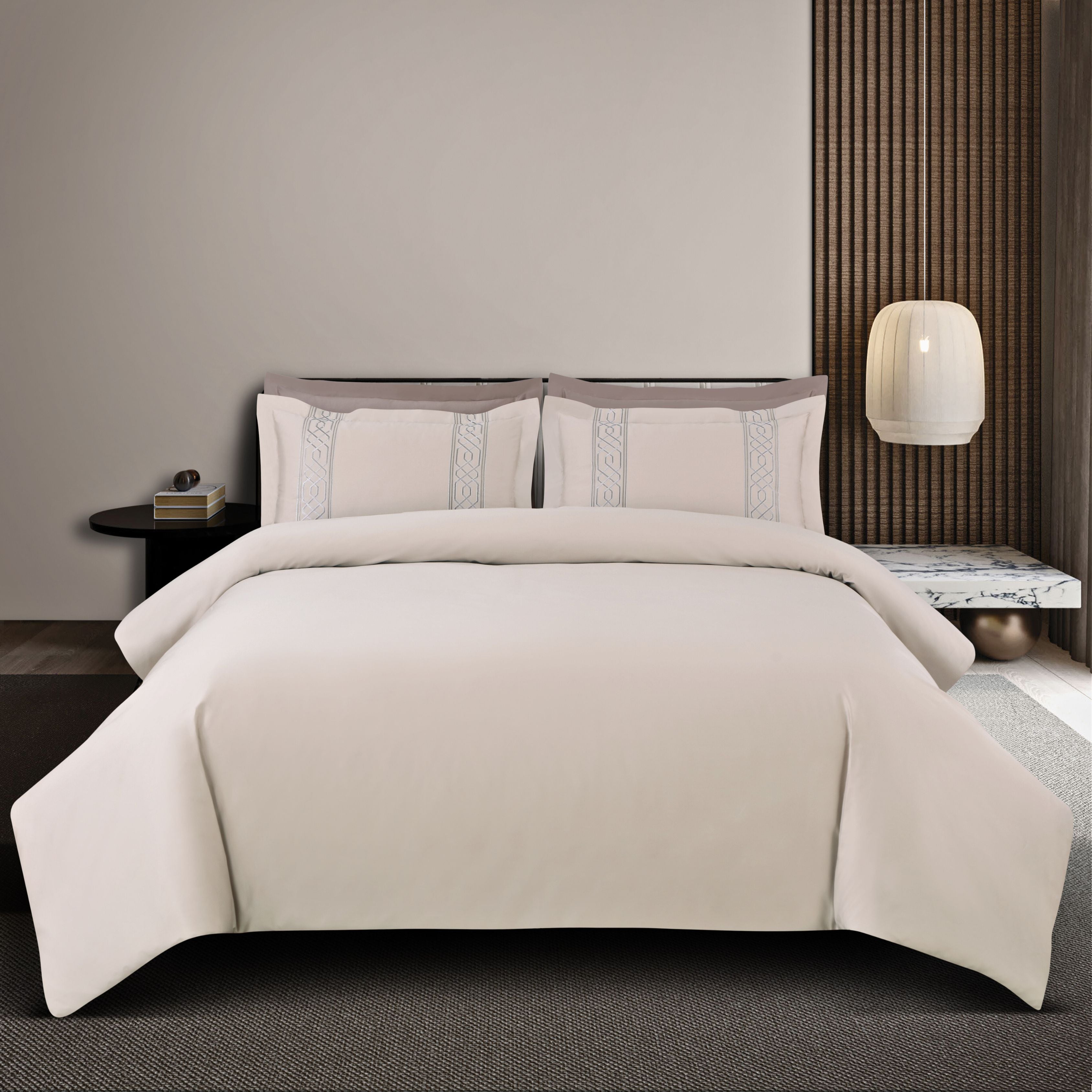 Malako Luxe Stitch & Dream: 550 TC Beige Premium Embroidered Bedding