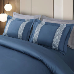 Malako Luxe Stitch & Dream: 550 TC Blue Premium Embroidered Bedding