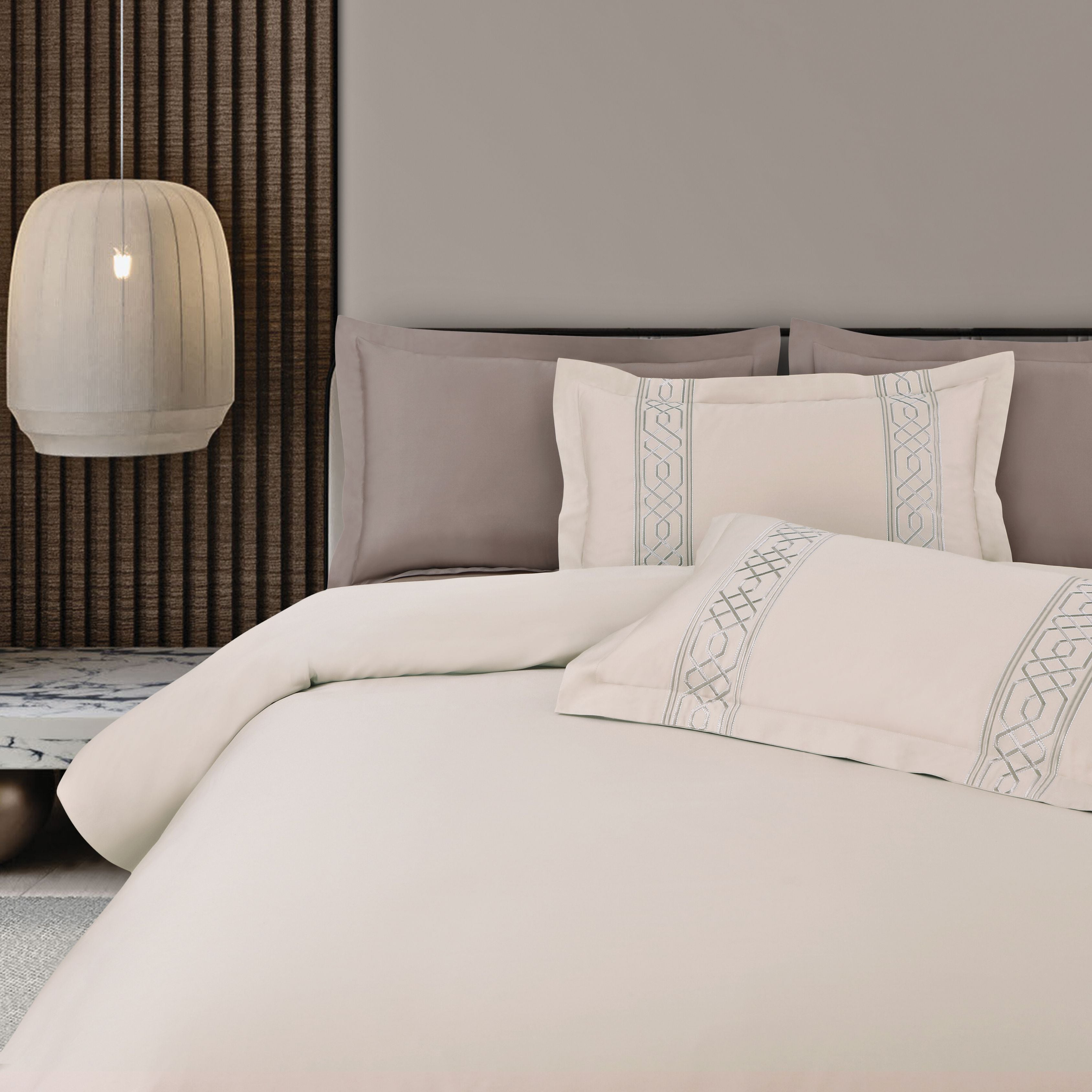 Malako Luxe Stitch & Dream: 550 TC Beige Premium Embroidered Bedding
