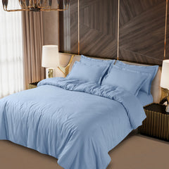 Malako Lyon Jacquard Sky Blue Checks 100% Cotton King Size 7 Piece Duvet Cover Set