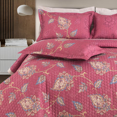 Malako Royale 100% Cotton Red Botanical King Size 5 Piece Quilted Bedspread Set