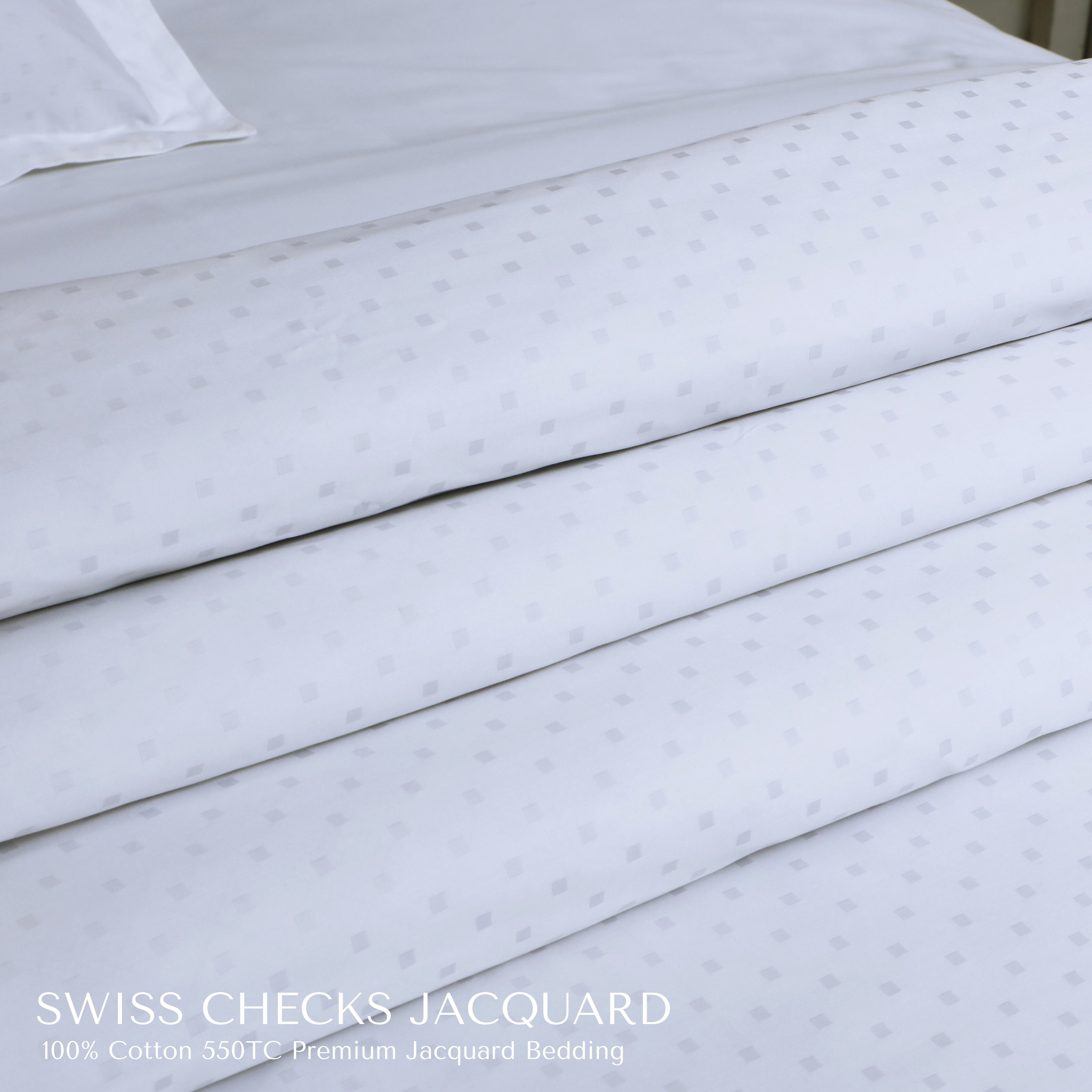 Malako Swiss Checks Jacquard 550 TC 100% Cotton King Size Bedding