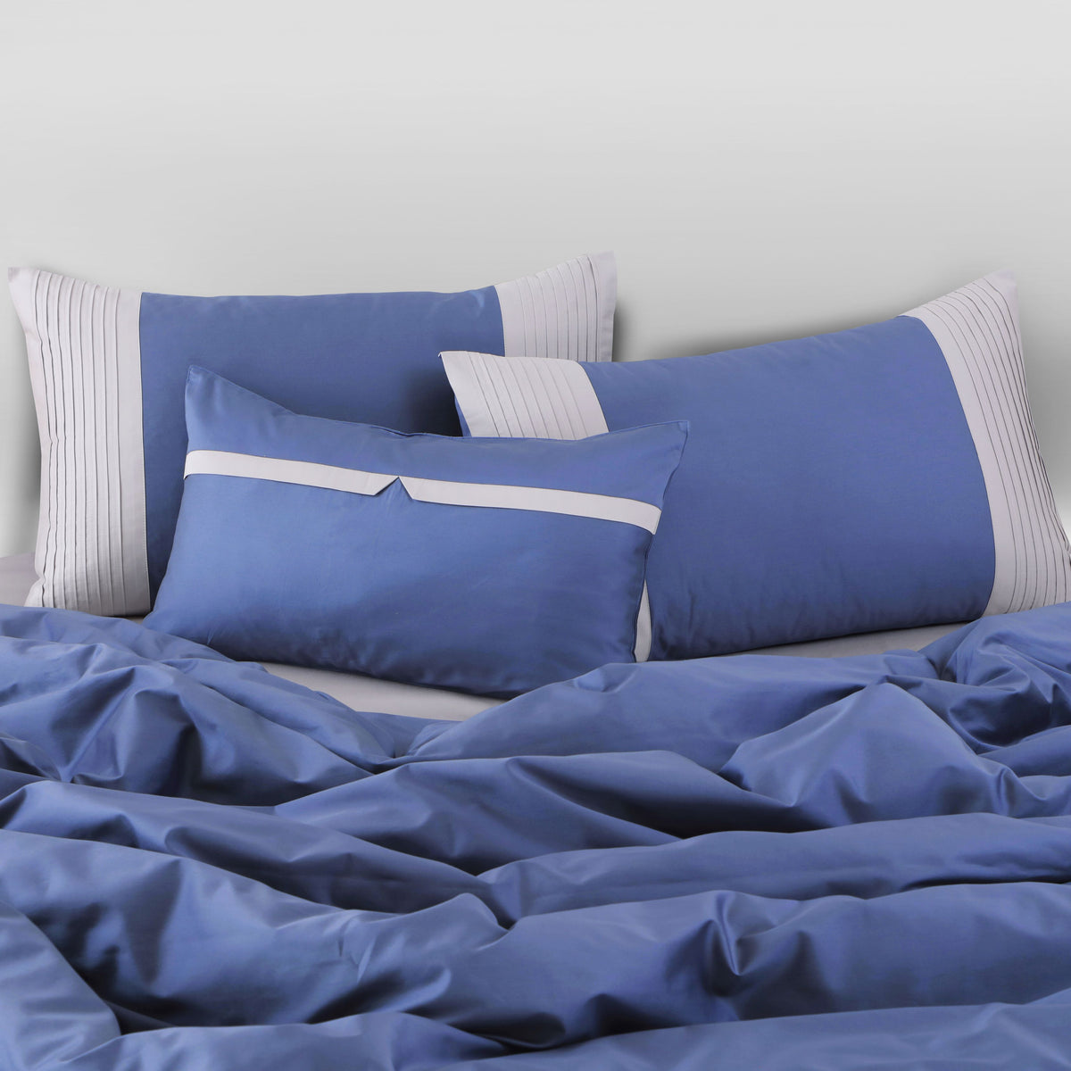 Malako Luxe Pintex 100% Cotton King Size 7 Piece Duvet Cover Set - Midnight Blue