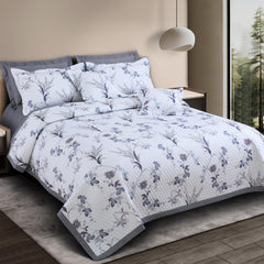 Malako Royale 100% Cotton Milk White Botanic King Size 5 Piece Quilted Bedspread Set
