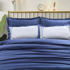 Malako Grace Embroidery Plain Midnight Blue King Size 100% Cotton Bed Sheet