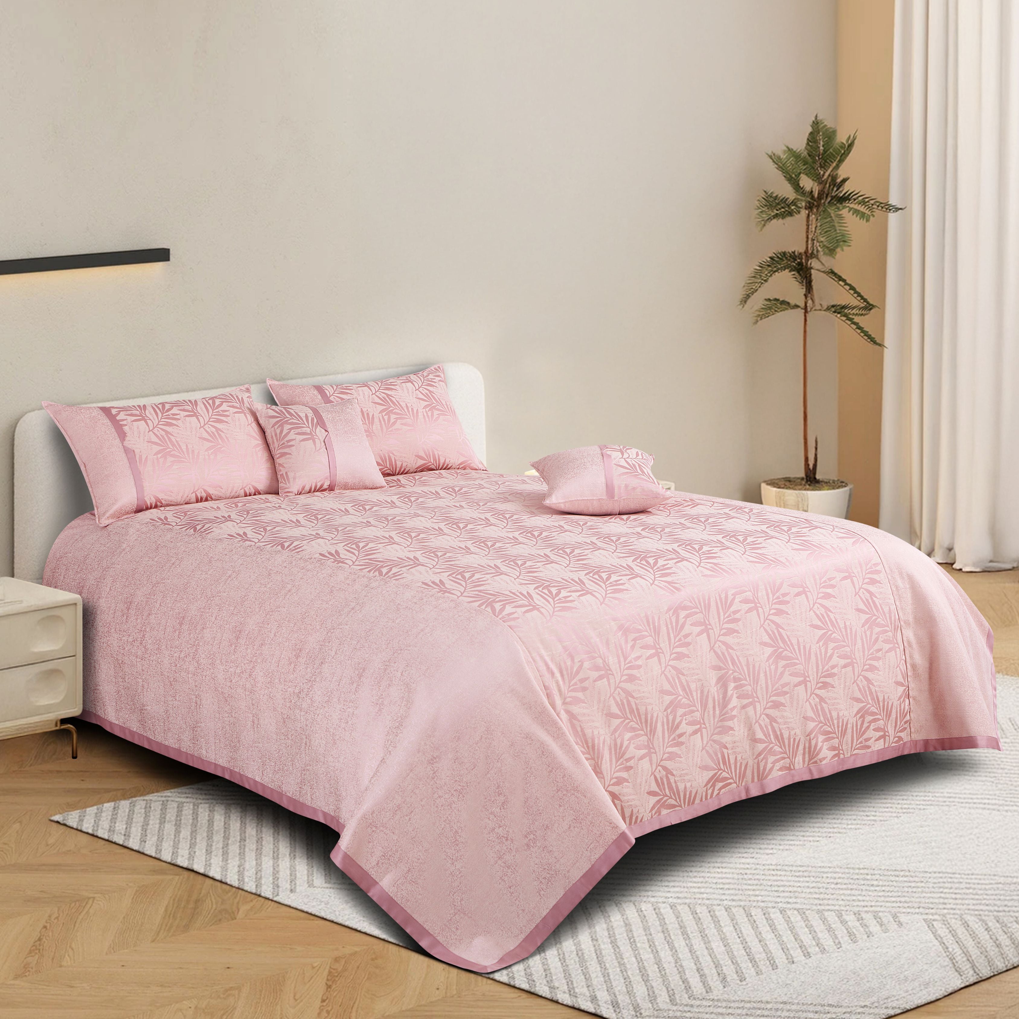 Malako Pink Jacquard King Size 5 Piece Bedspread Set