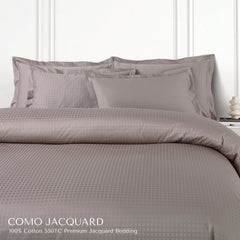 Malako Como Jacquard Taupe Brown Checks 550 TC 100% Cotton King Size Duvet Cover Set