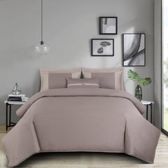 Malako Luxe Pintex 100% Cotton King Size 7 Piece Duvet Cover Set-Taupe Brown