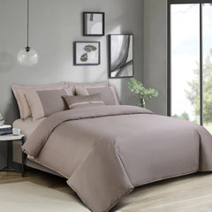 Malako Luxe Pintex 100% Cotton King Size 7 Piece Duvet Cover Set-Taupe Brown