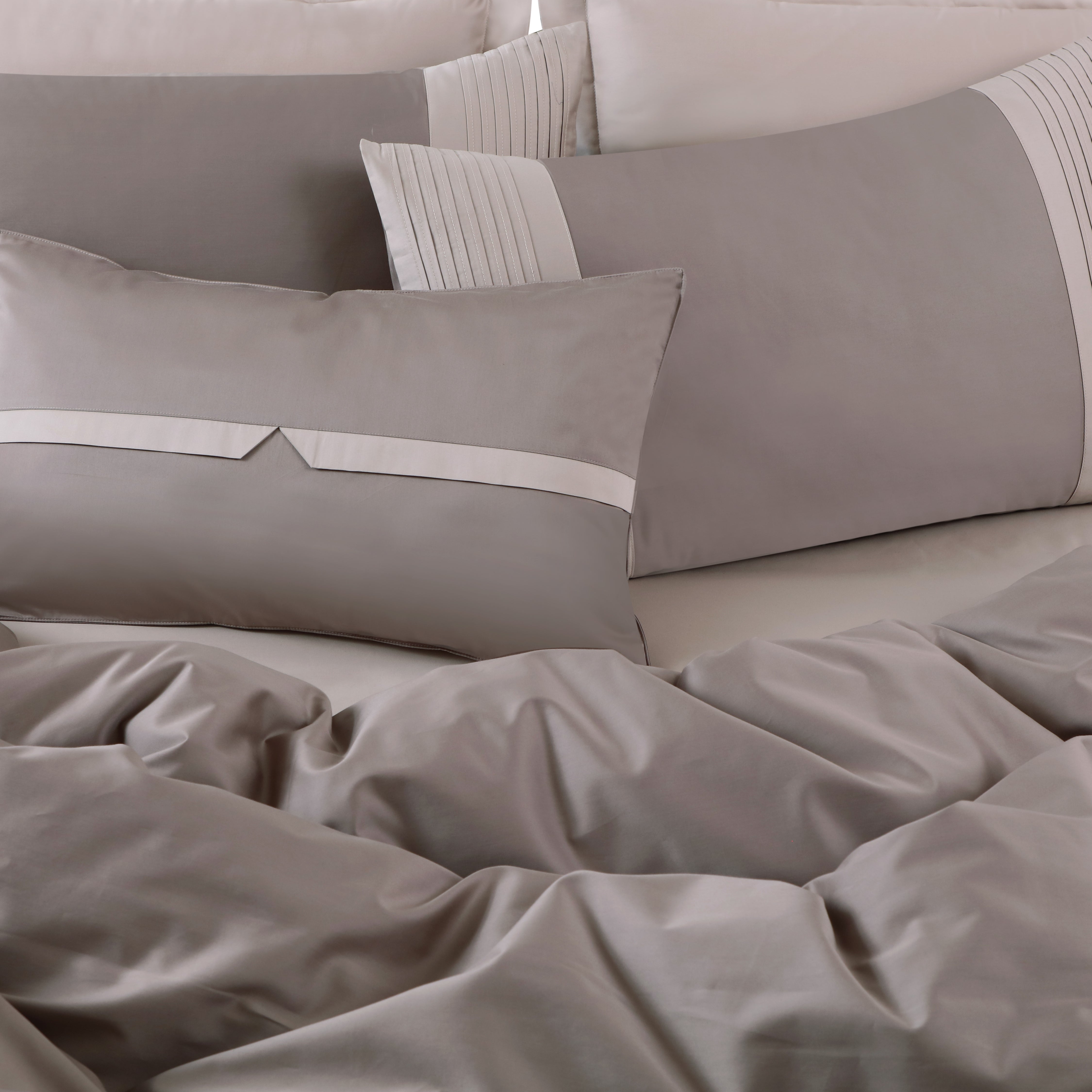 Malako Luxe Pintex 100% Cotton King Size 7 Piece Duvet Cover Set-Taupe Brown