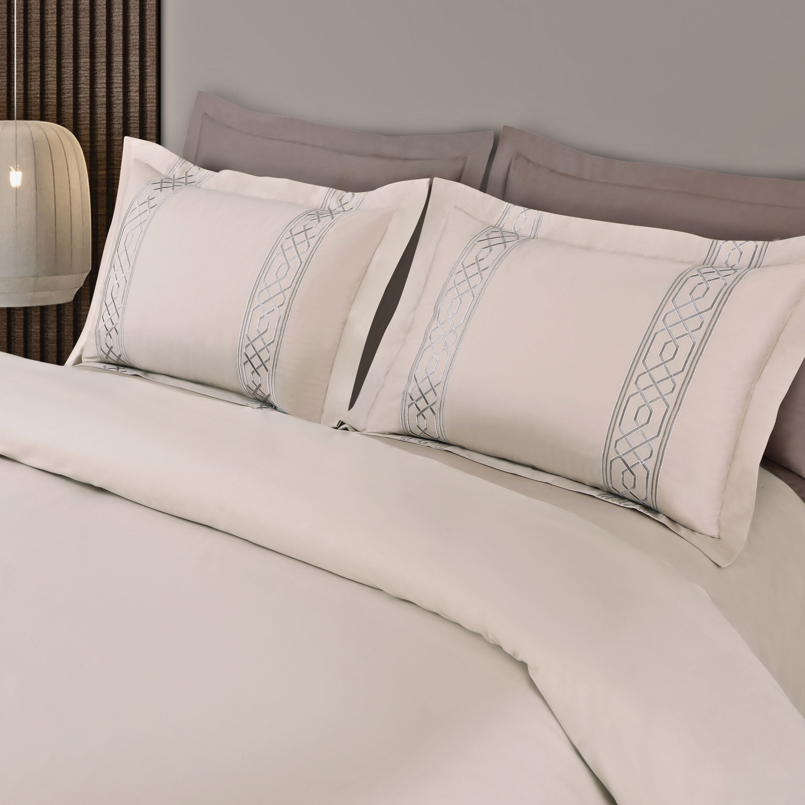 Malako Luxe Stitch & Dream: 550 TC Beige Premium Embroidered Bedding