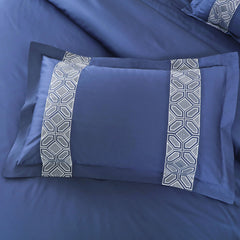 Malako Luxe Stitch & Dream: 550 TC Midnight Blue Premium Embroidered Bedding