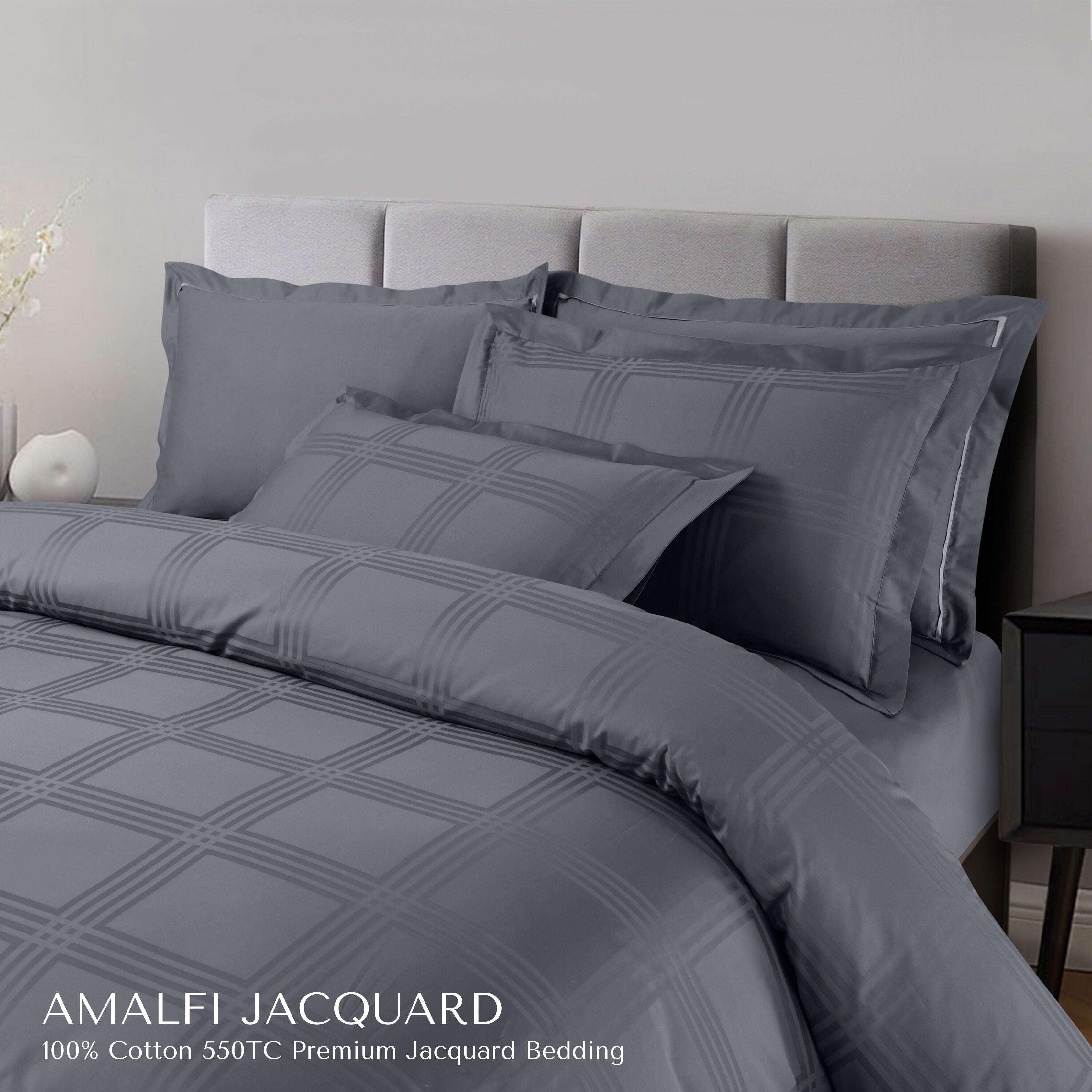 Malako Amalfi Jacquard Checkered 550 TC 100% Cotton King Size Bedding
