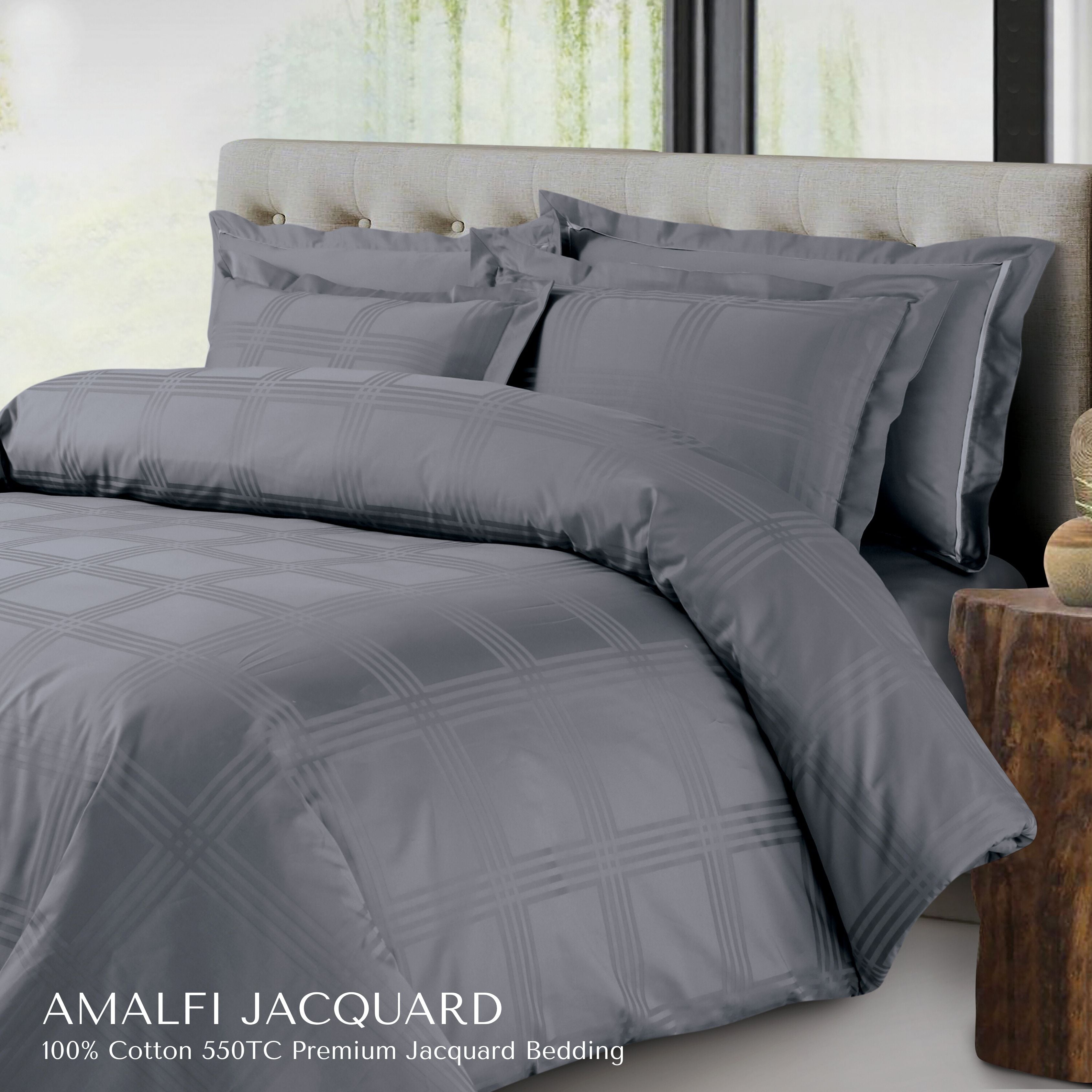 Malako Amalfi Jacquard Checkered 550 TC 100% Cotton King Size Bedding