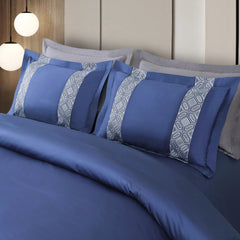 Malako Luxe Stitch & Dream: 550 TC Midnight Blue Premium Embroidered Bedding