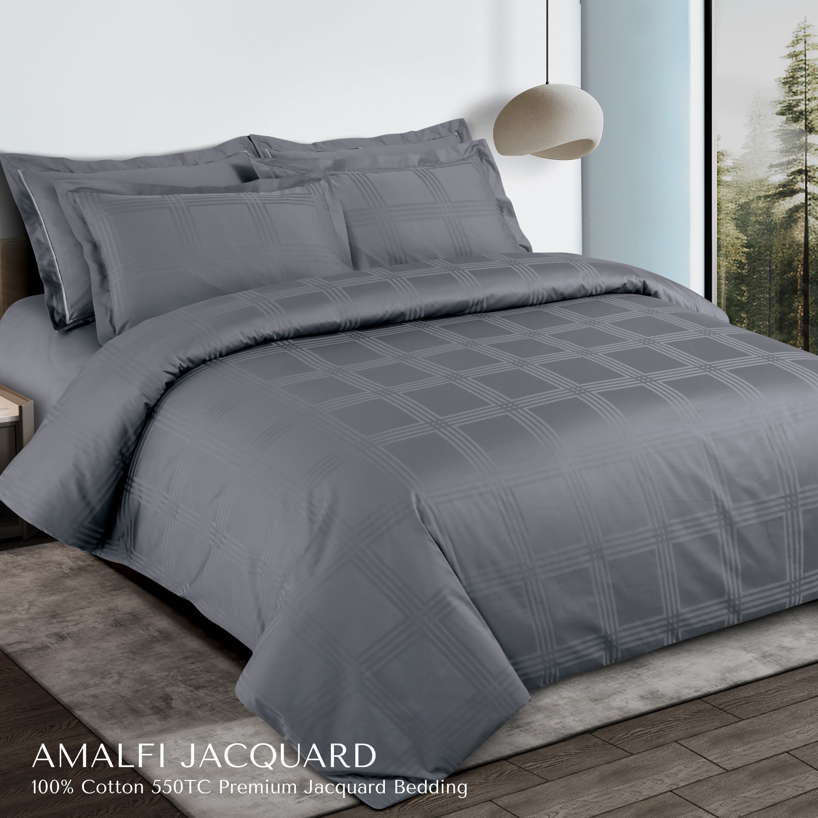 Malako Amalfi Jacquard Checkered 550 TC 100% Cotton King Size Bedding