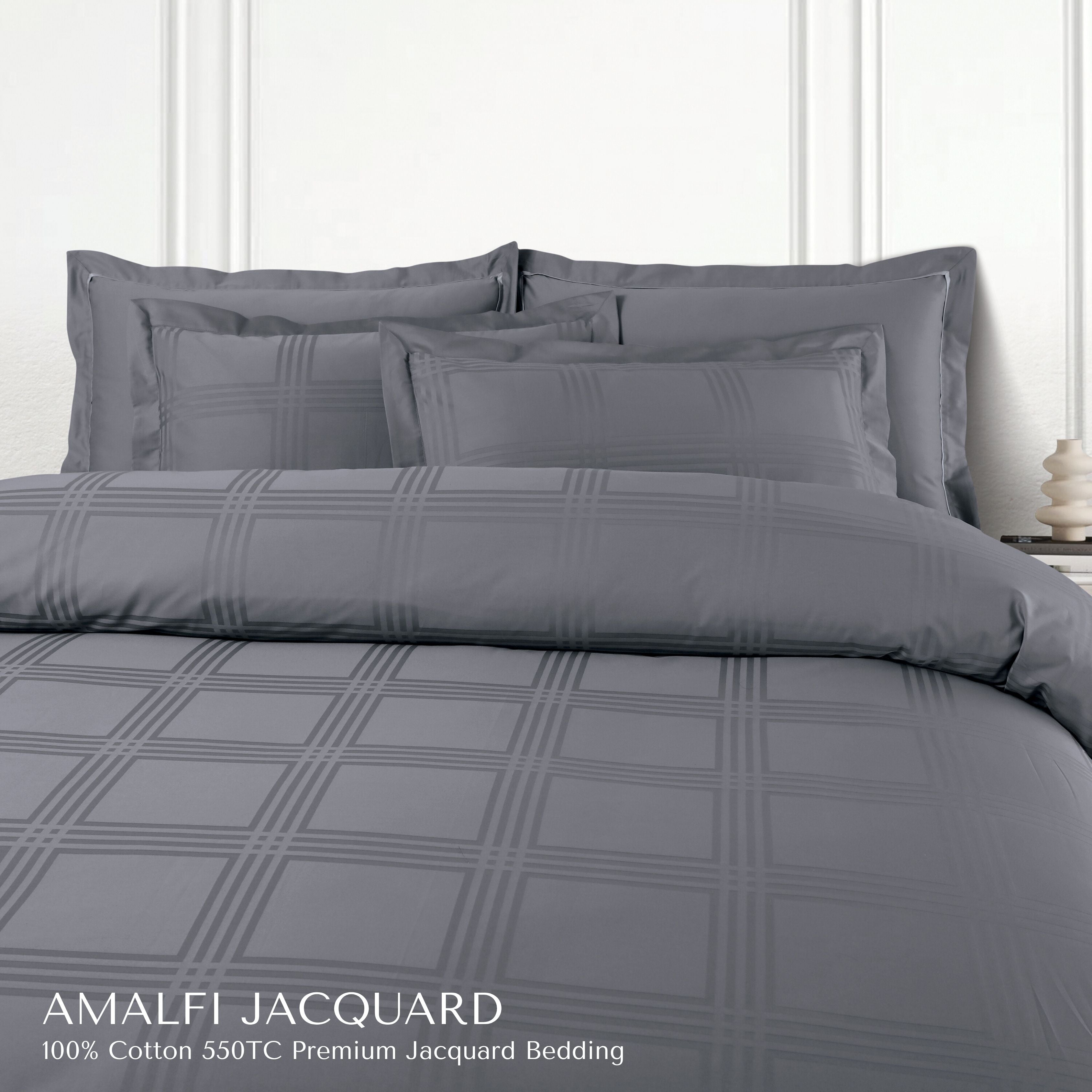 Malako Amalfi Jacquard Checkered 550 TC 100% Cotton King Size Bedding