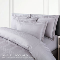 Malako Amalfi Jacquard Silver Grey Checks 550 TC 100% Cotton King Size Bedding Set