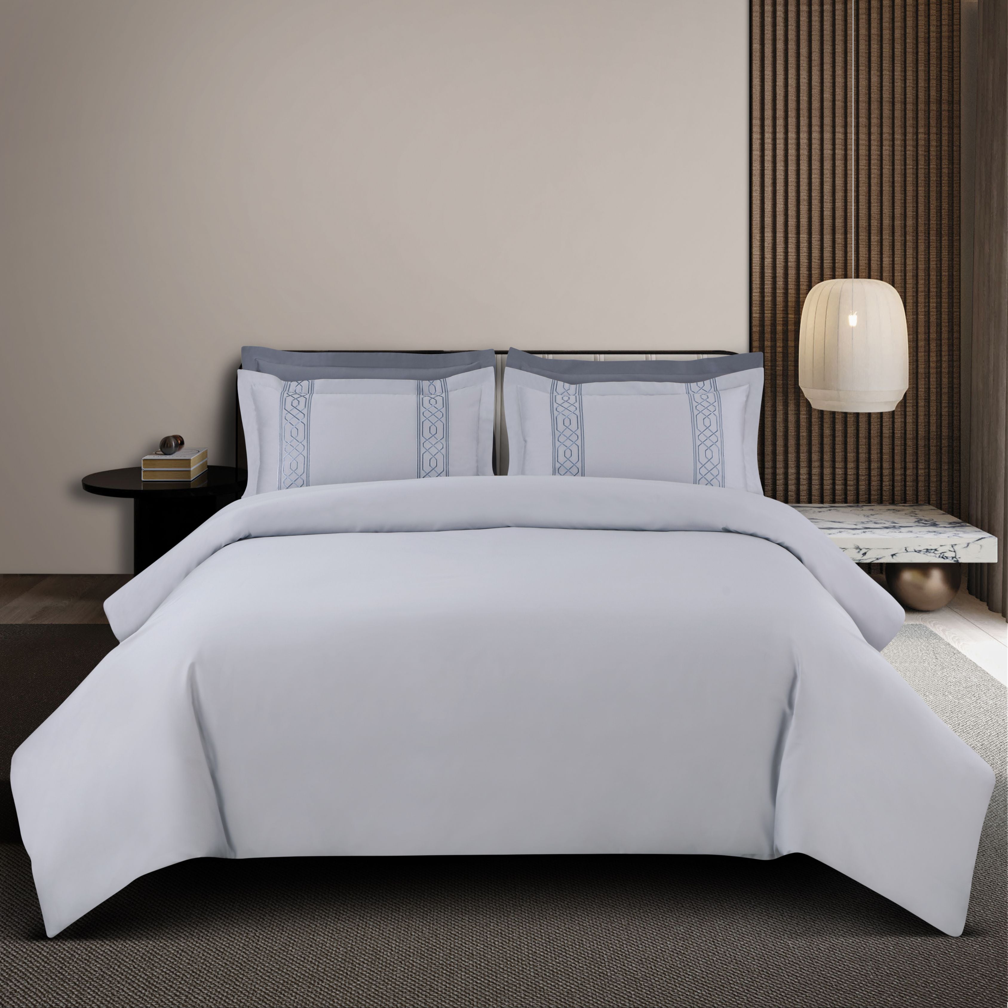 Malako Luxe Stitch & Dream: 550 TC Silver Grey Premium Embroidered Bedding