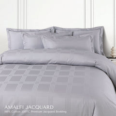 Malako Amalfi Jacquard Silver Grey Checks 550 TC 100% Cotton King Size Duvet Cover Set