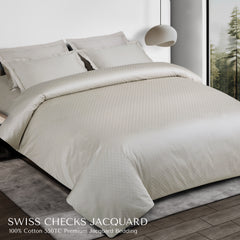 Malako Swiss Checks Jacquard Olive Beige 550 TC 100% Cotton King Size Bedding