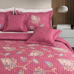 Malako Royale 100% Cotton Red Botanical King Size 5 Piece Quilted Bedspread Set