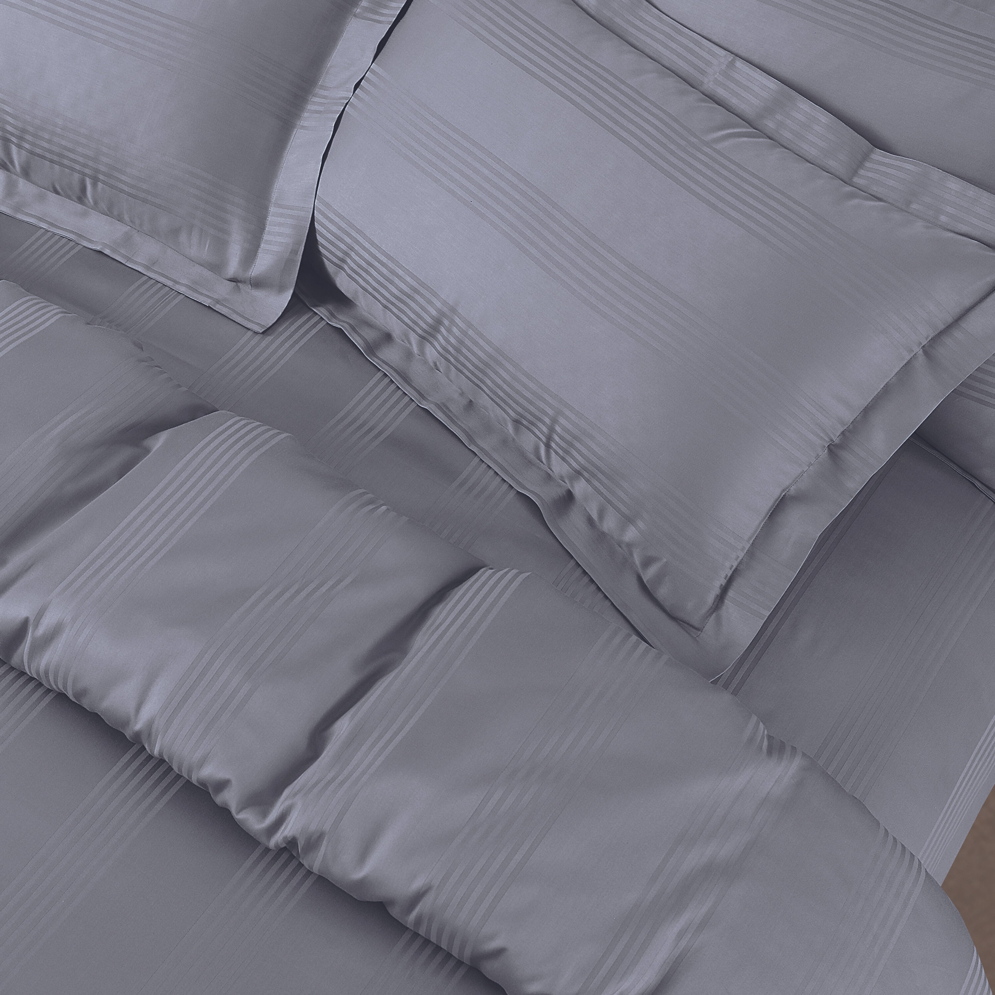 Malako Turin Jacquard Grey Stripes 500TC 100% Cotton King Size Bed Sheet with 2 Pillow Covers