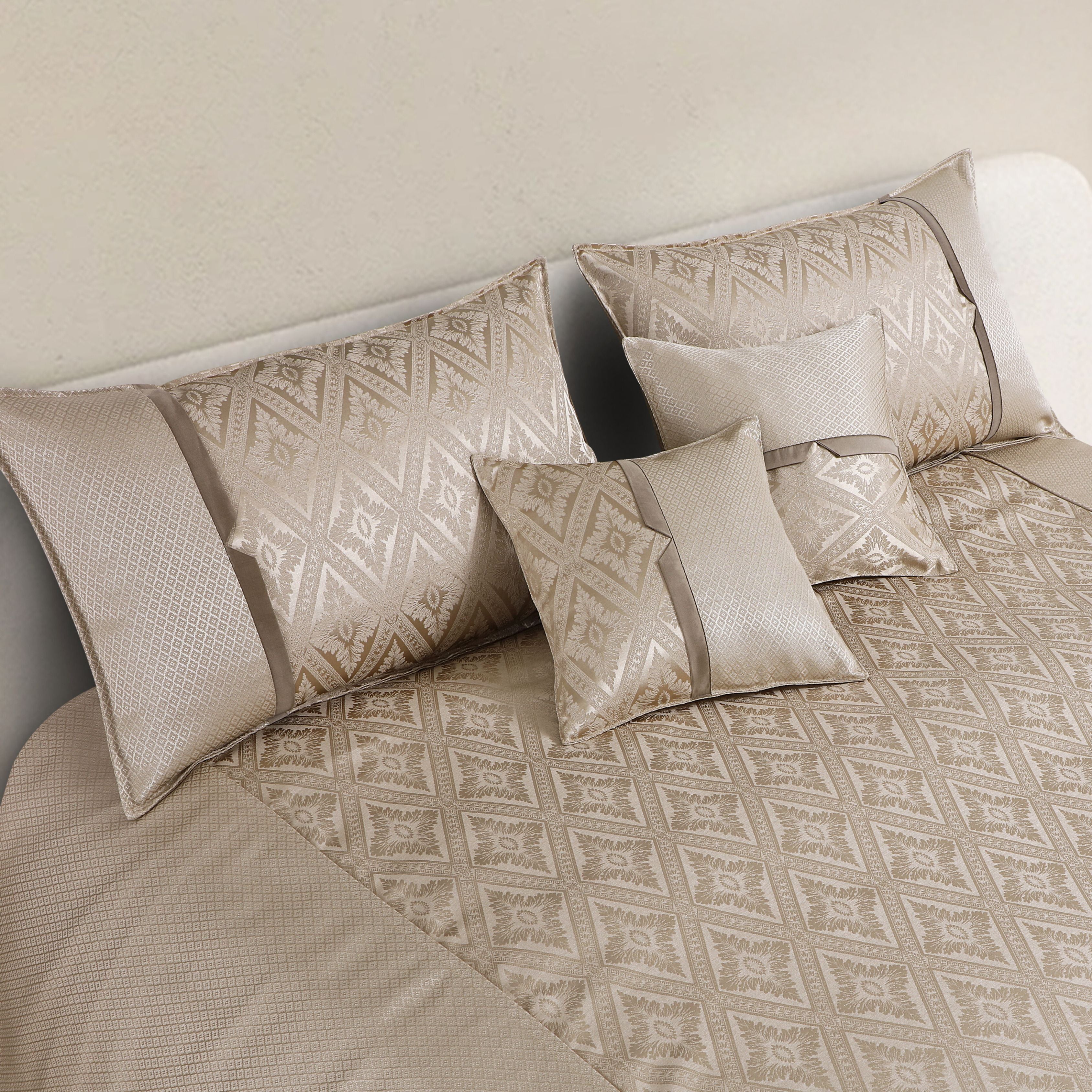 Malako Beige Jacquard King Size 5 Piece Bedspread Set