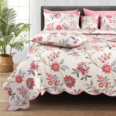 Malako Royale 100% Cotton Fohn Floral King Size 5 Piece Quilted Bedspread Set