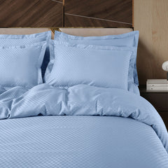 Malako Lyon Jacquard Sky Blue Checks 100% Cotton King Size 7 Piece Duvet Cover Set