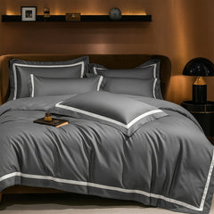Malako Luxe Striped 550TC Grey 100% Cotton Super King Size Duvet Cover Set with Bedsheet and 4 Pillow Covers