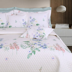 Malako Royale 100% Cotton Off White Botanic King Size 5 Piece Quilted Bedspread Set