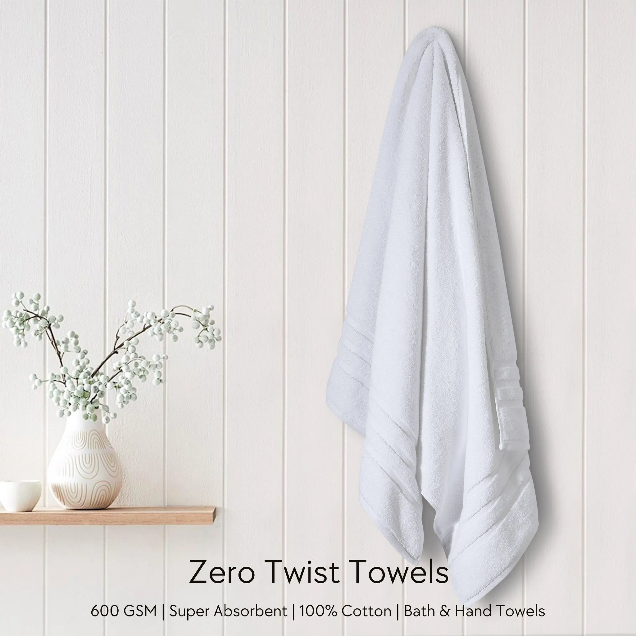 Malako White 100% Cotton Zero Twist Towel (600GSM)