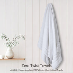 Malako White 100% Cotton Zero Twist Towel (600GSM)