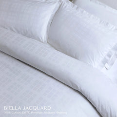 Malako Biella Jacquard Brilliant White Checks 550 TC 100% Cotton King Size Bedding
