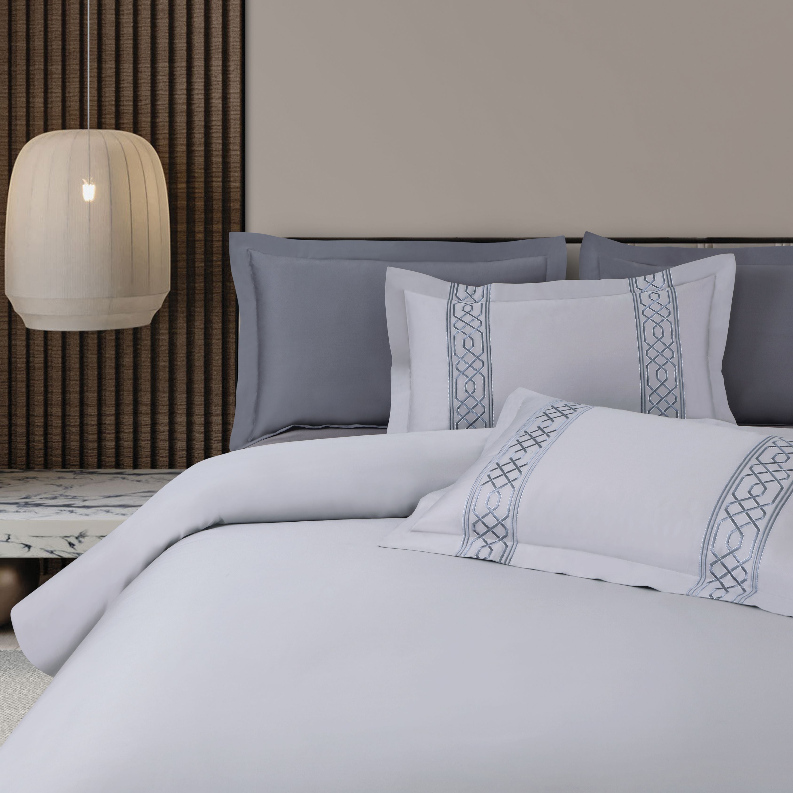 Malako Luxe Stitch & Dream: 550 TC Silver Grey Premium Embroidered Bedding