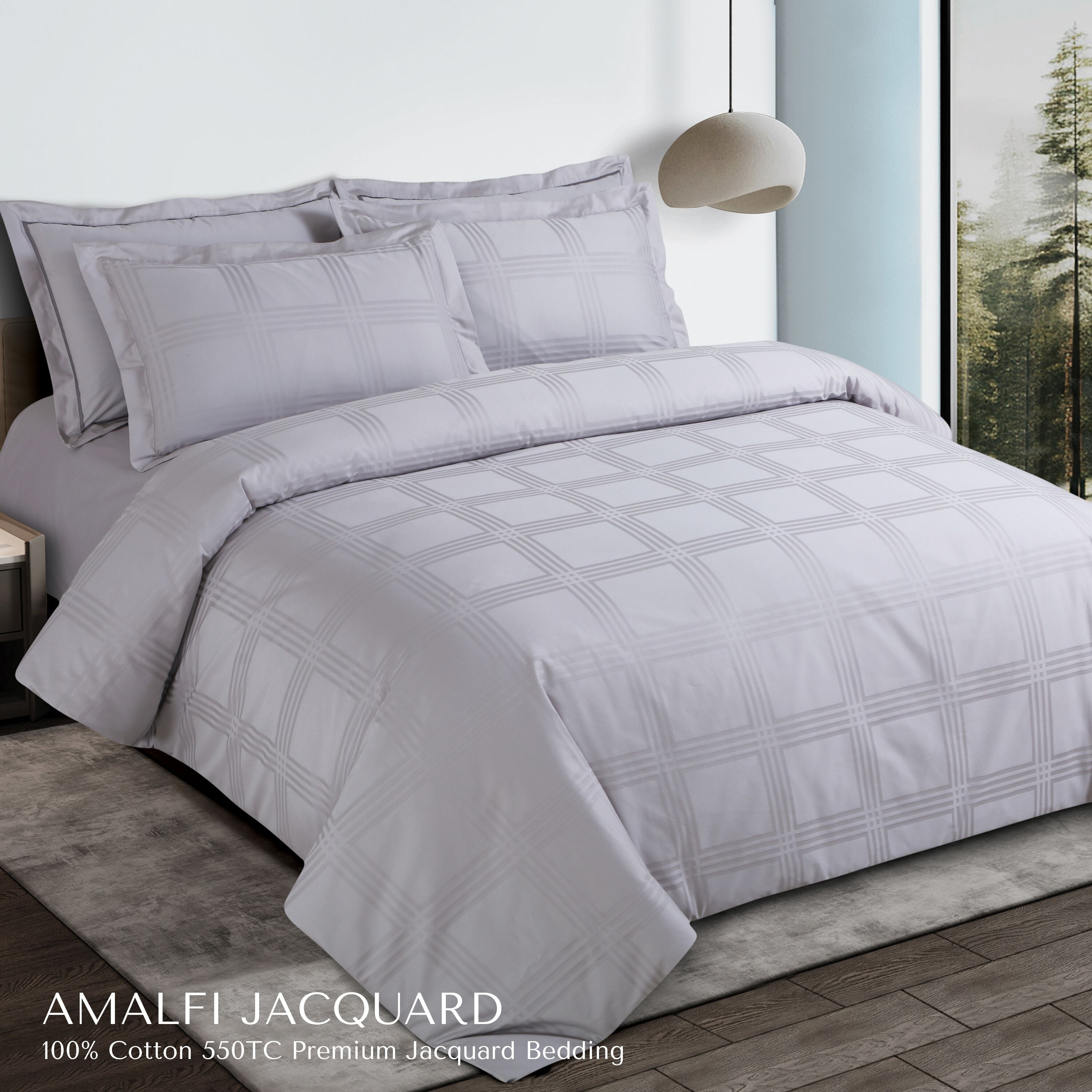 Malako Amalfi Jacquard Checkered 550 TC 100% Cotton King Size Bedding