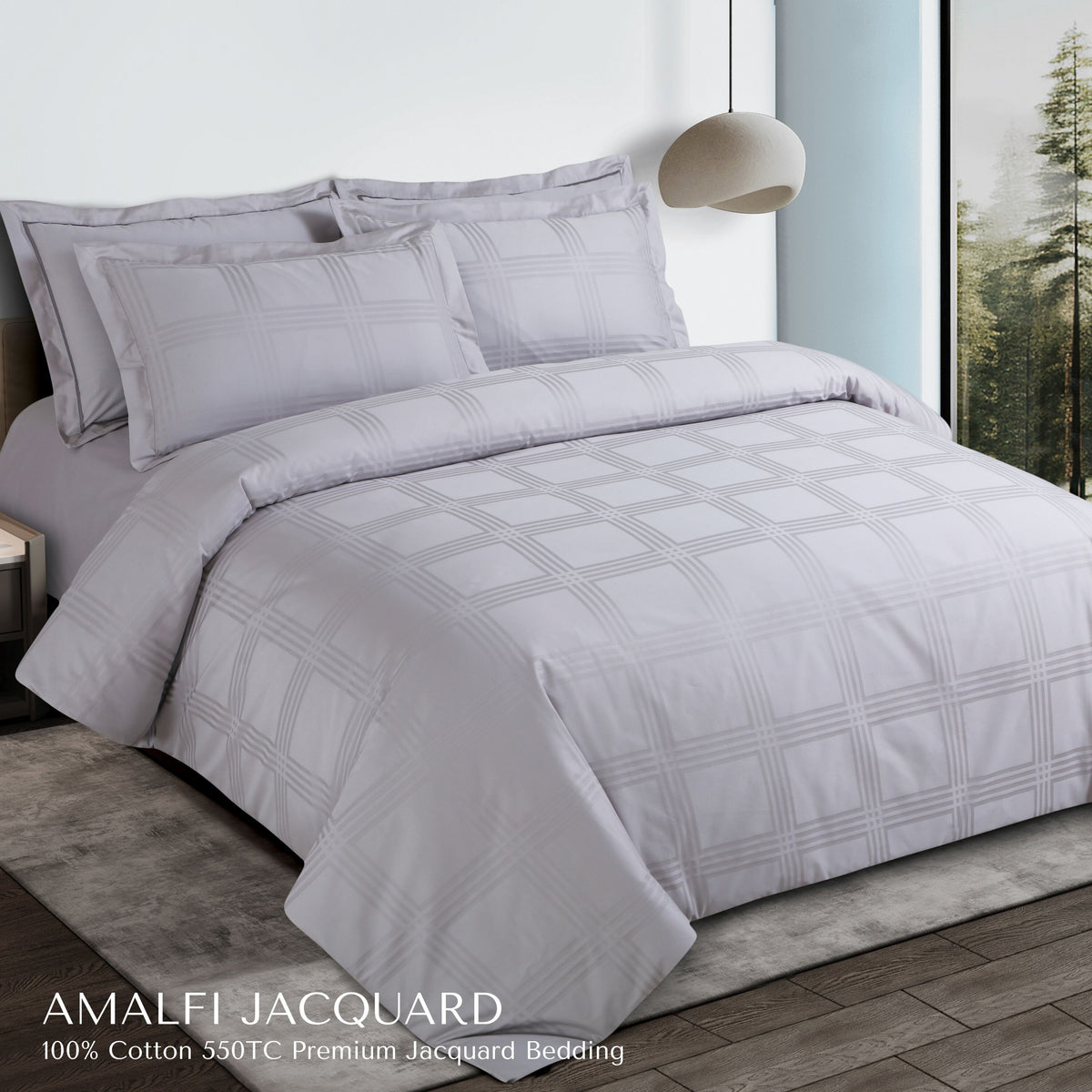 Malako Amalfi Jacquard Checkered 550 TC 100% Cotton King Size Bedding