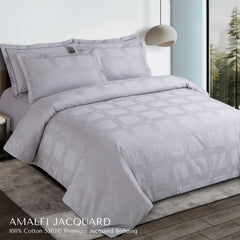 Malako Amalfi Jacquard Silver Grey Checks 550 TC 100% Cotton King Size Bedding