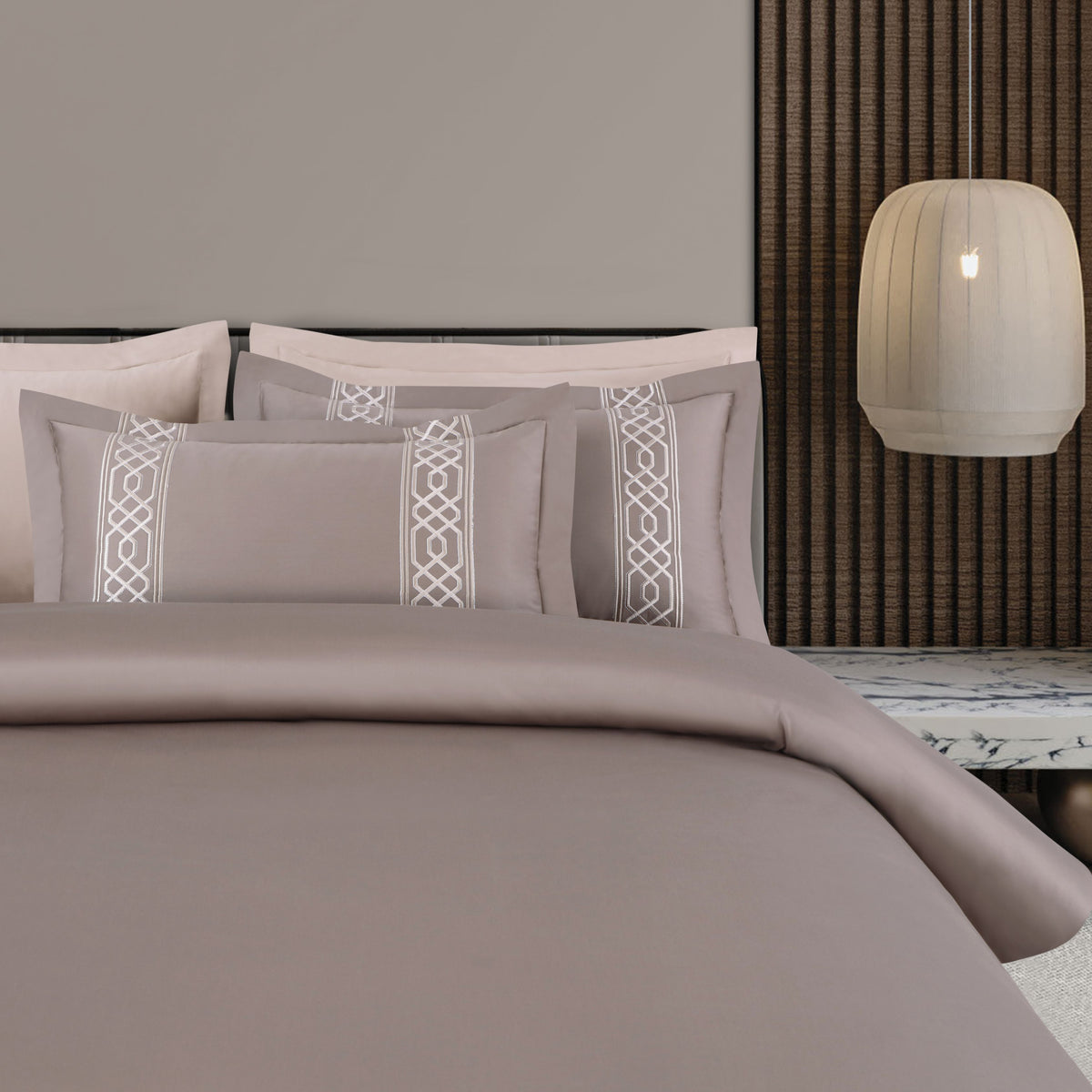 Malako Luxe Stitch & Dream: 550 TC Taupe Brown Premium Embroidered Bedding
