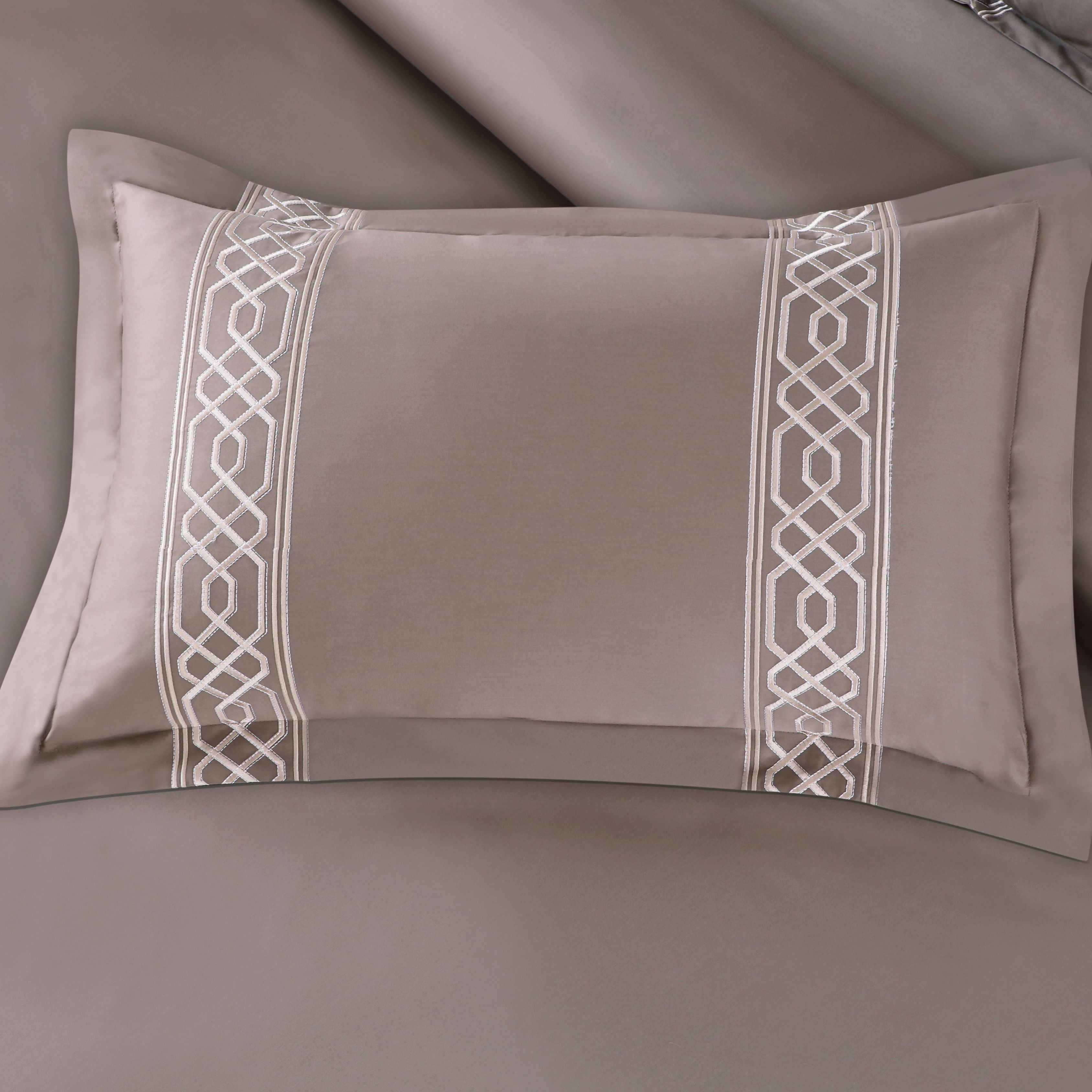 Malako Luxe Stitch & Dream: 550 TC Taupe Brown Premium Embroidered Bedding