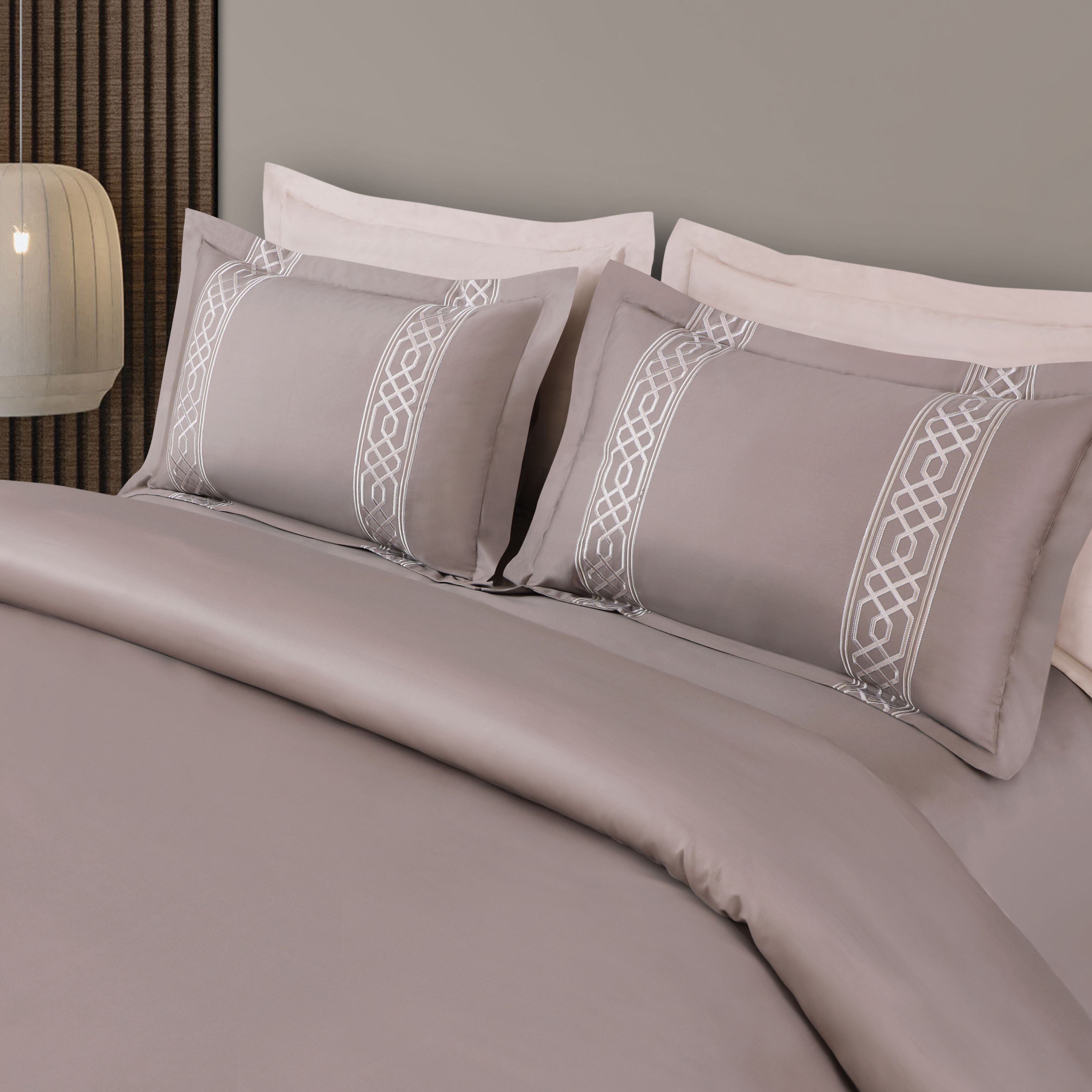 Malako Luxe Stitch & Dream: 550 TC Taupe Brown Premium Embroidered Bedding